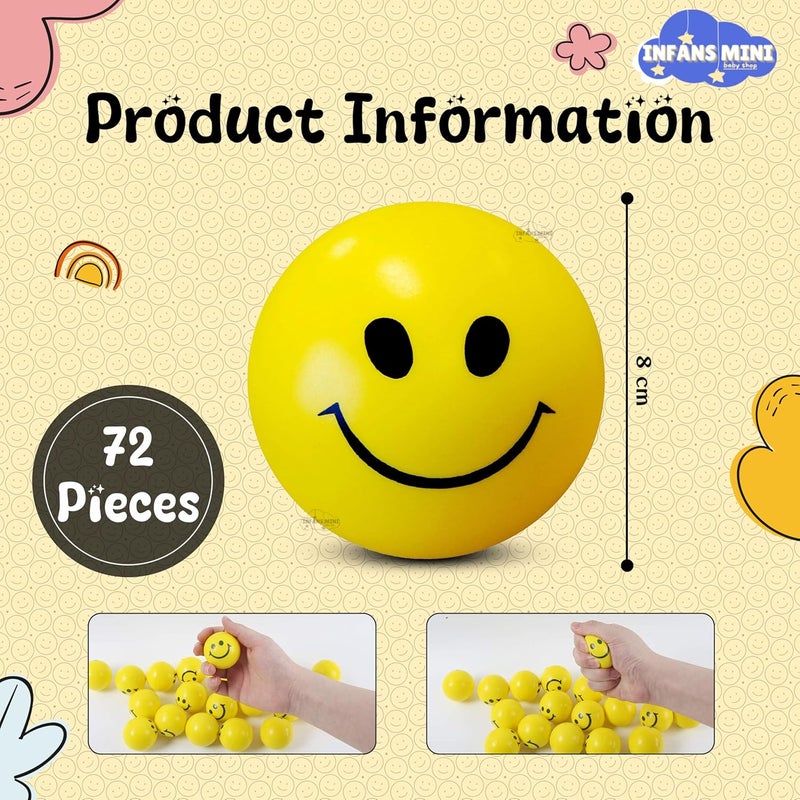 Infans Mini Smiley Balls for Kids Non-Toxic Squeeze Toys, Soft Foam Sponge Ball for Hand Exercise & Stress Relief for Adults (Pack of 72) - Image 4