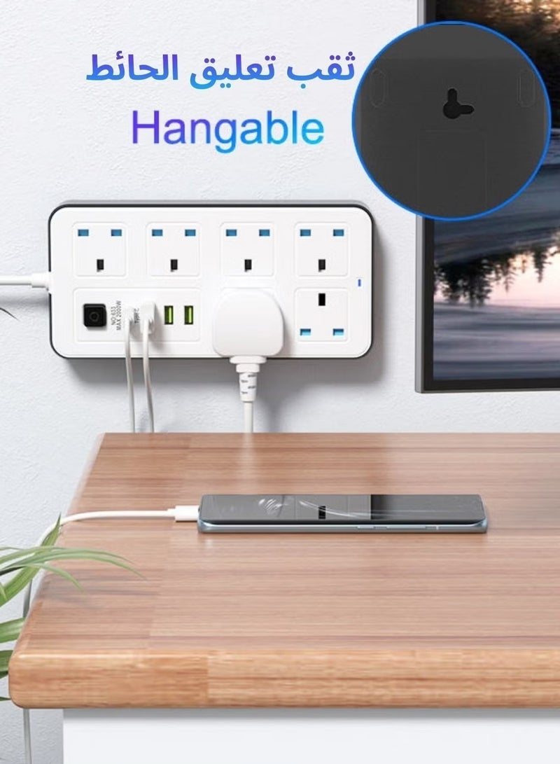 TRADAMIX 5-meter Power Strip - 2000W Power Strip with 6 AC Outlets + 3 USB Ports + 1 Type-C PD Port | 3.4A Auto Charging | Static Electricity Protection | - White | Includes a static electricity jumper and durable cable for safe and efficient charging - Image 2