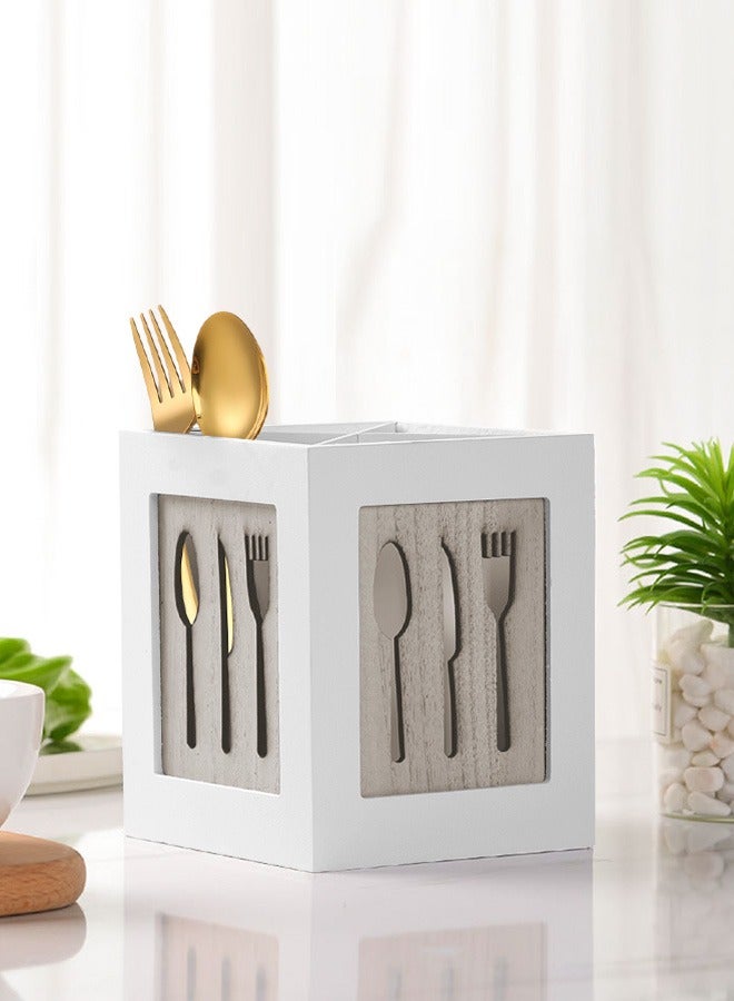 HomarKet Wooden Utensils Holder Kitchen Cutlery Drain Organizer Rack Flatware Caddy Storage Box for Spoons Forks Knifes and Chopsticks  - Image 1