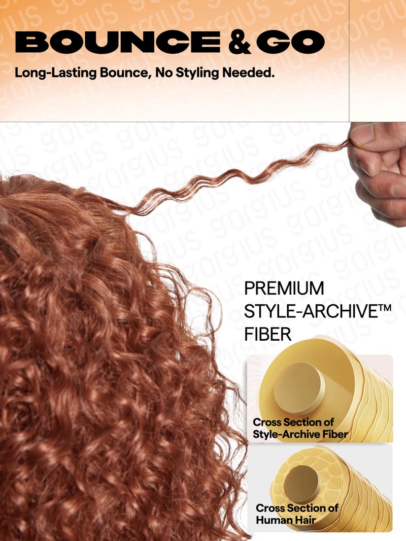 GORGIUS Veralux Blend Human Hair Ginger Curly Wig with Bangs Glueless Synthetic Curtain Bang Wigs with Realistic Scalp Put On and Go Beginner Friendly 20 Inch - Image 3