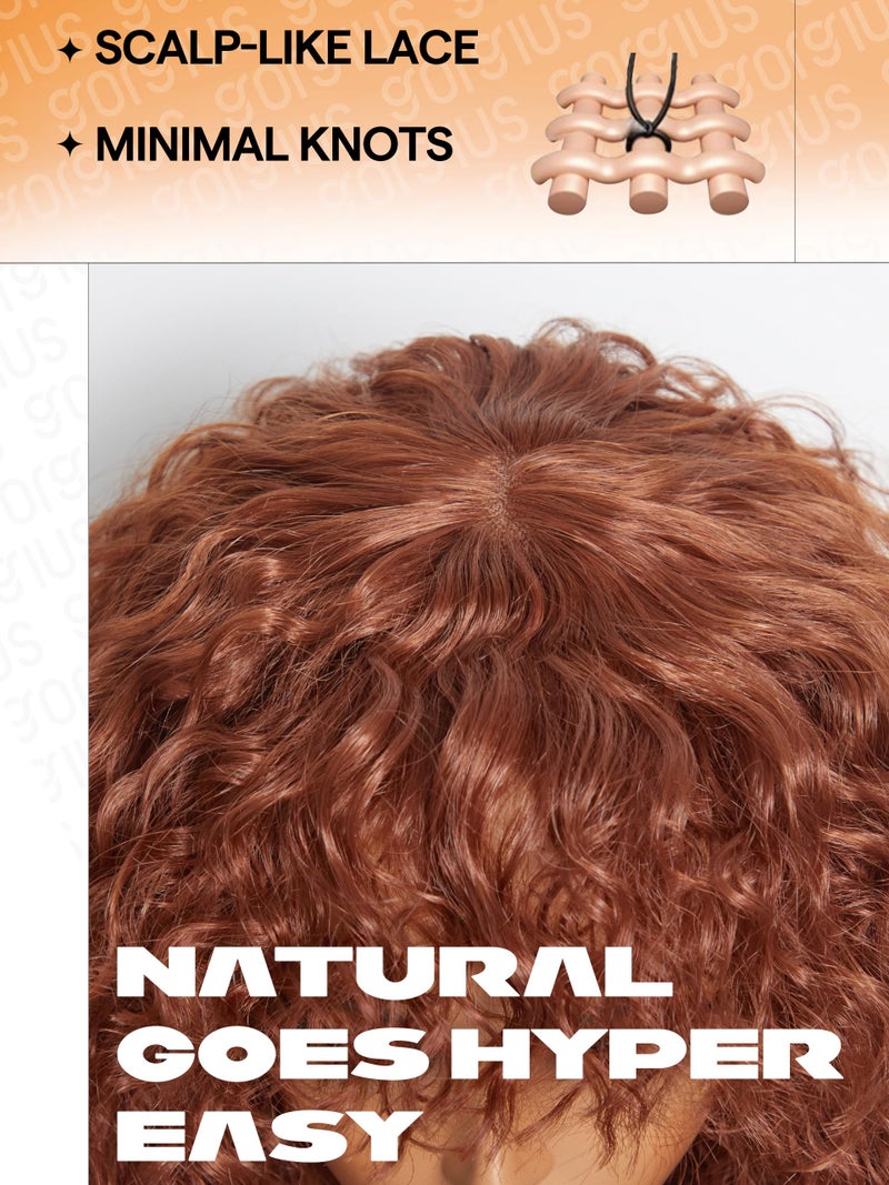 GORGIUS Veralux Blend Human Hair Ginger Curly Wig with Bangs Glueless Synthetic Curtain Bang Wigs with Realistic Scalp Put On and Go Beginner Friendly 20 Inch - Image 5