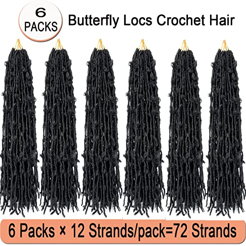 Ahrencan Butterfly Locs Crochet Hair 24 Inch, 6 Packs Soft Black Butterfly Locs Pre looped Distressed Faux Locs Crochet Hair For Women,Prelooped Pretwisted Crochet Braids Hair(24in,6packs,1B#) - Image 4