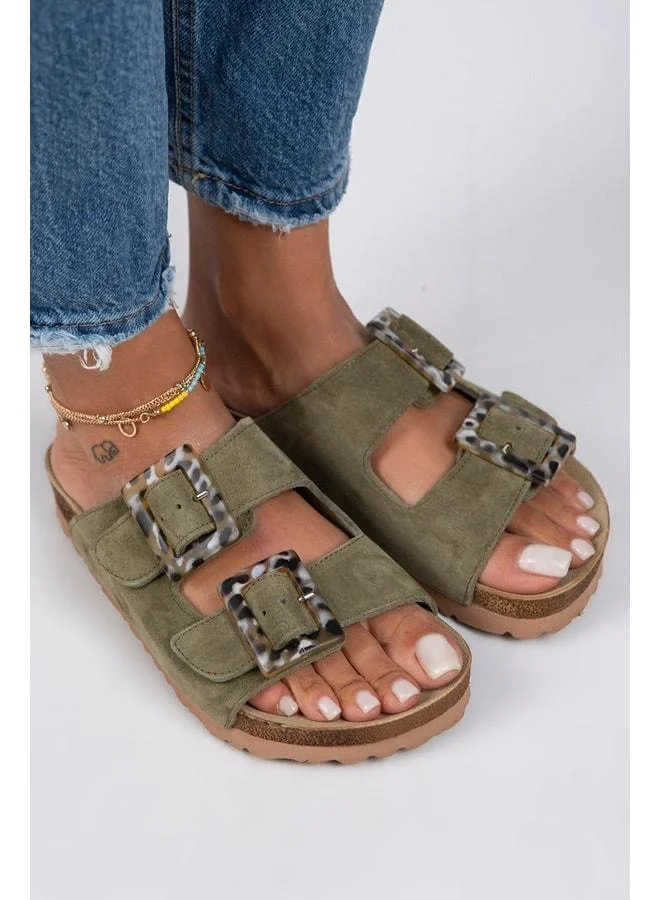 Manijero  Alona Women's Genuine Leather Double Buckle Aqua Green Slippers. for Women | Best Price UAE