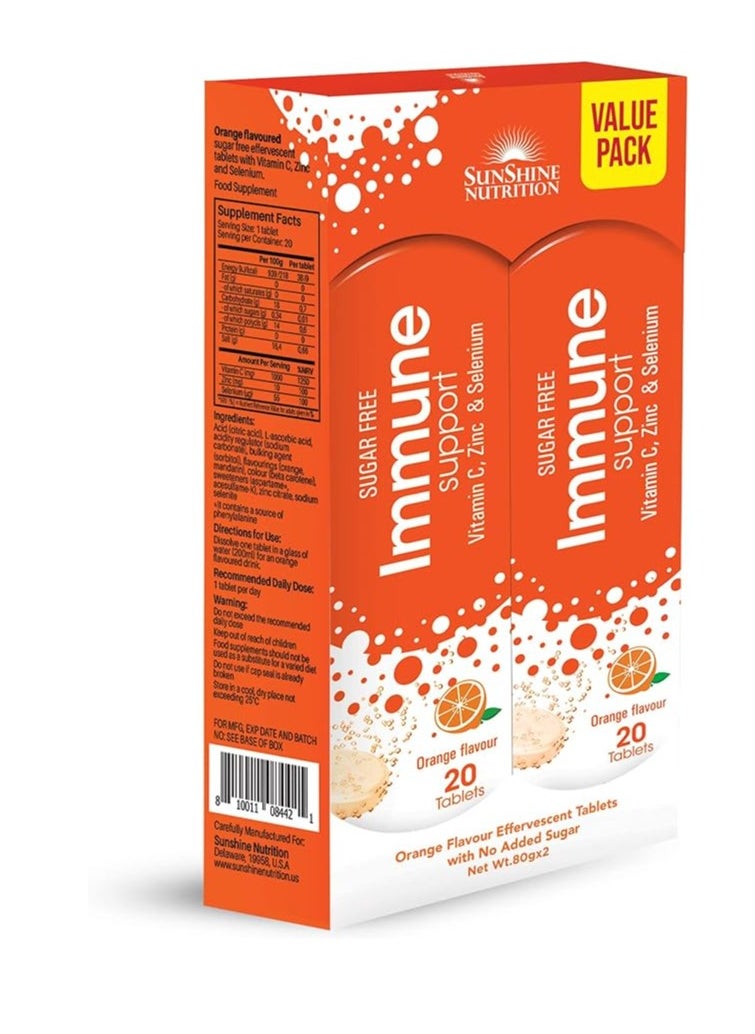 SUNSHINE NUTRITION - SUNSHINE N IMMUNE SUPPORT ORANGE EFFERV 20 TABS X2 VALUEPACK - Image 1