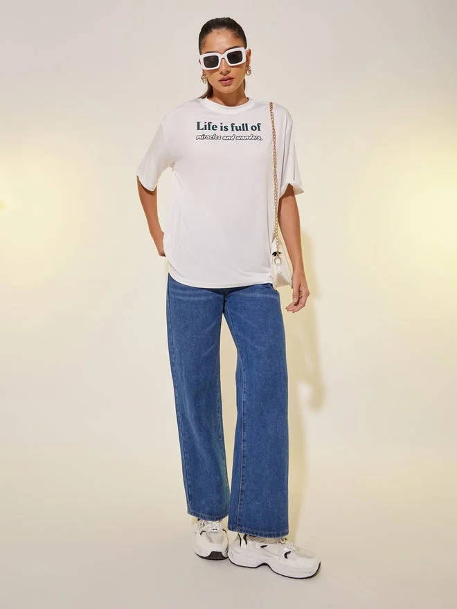 Take Two Round Neck Slogan Print T-Shirt