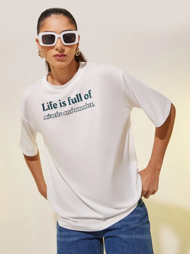 Take Two Round Neck Slogan Print T-Shirt