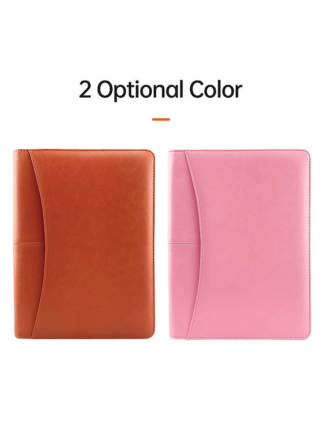 Bisofice Zippered Padfolio A4 PU Leather Portfolio Organizer with Calculator for Interview Resume Document Planner Agenda Schedule Tablet Sleeve Holder for Men Women Businessman - Pink - Image 1