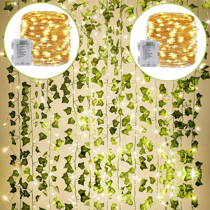24PACK EACH 82 INCH ARTIFICIAL IVY GARLAND FAKE PLANTS WITH 160 LED STRING LIGHT GREEN FOR WEDDING PARTY GARDEN OUTDOOR GREENERY WALL DECORATION