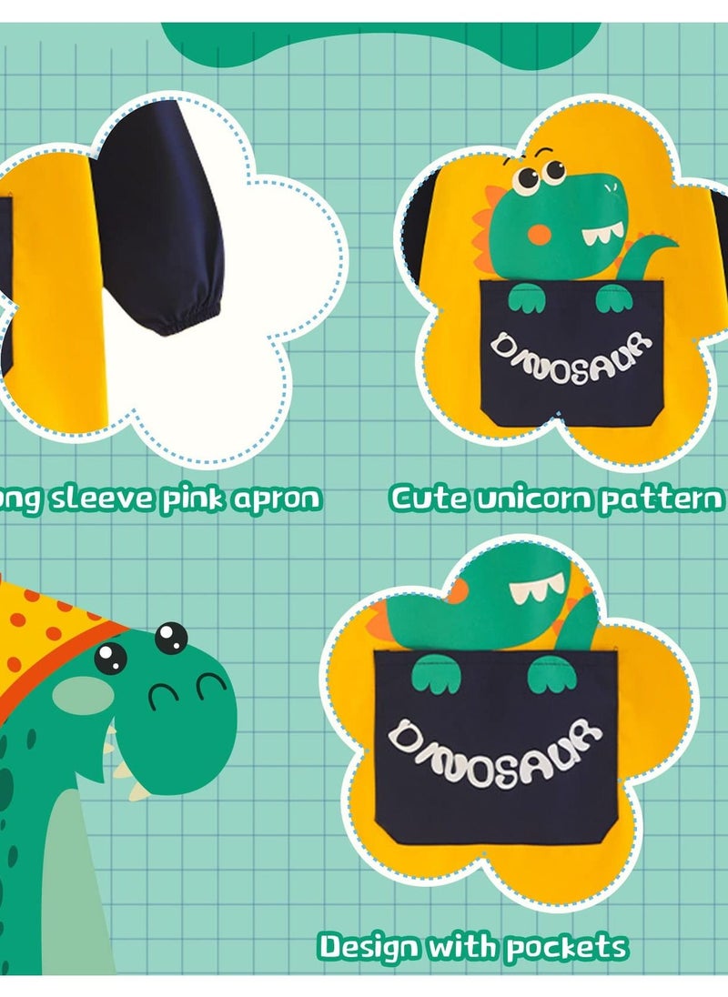 Excefore - Kids Apron,Waterproof Children Painting Apron with Long Sleeve and Pockets,Boys Girls Toddler Art Smock for Painting Cooking Eating (Dinosaur) - Image 1