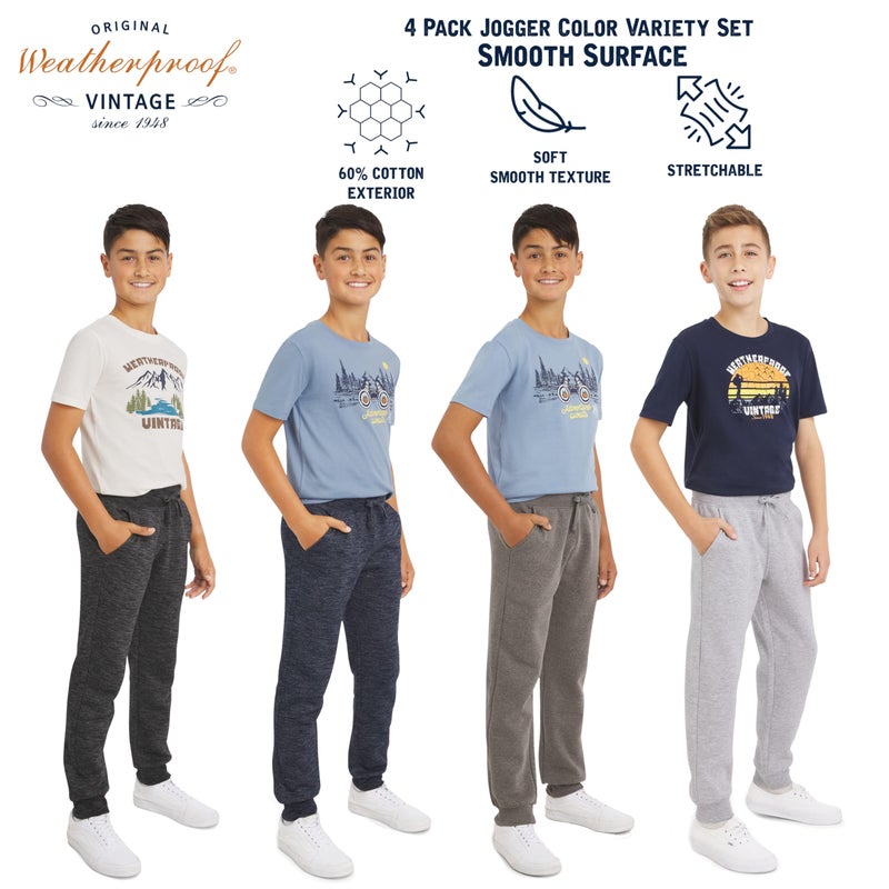 Weatherproof Vintage Boys' 4 Pack Variety Midweight Super Soft Fleece Lined Stretchable Jogger Pants, Black Navy Melange Set, X-Large - Image 5