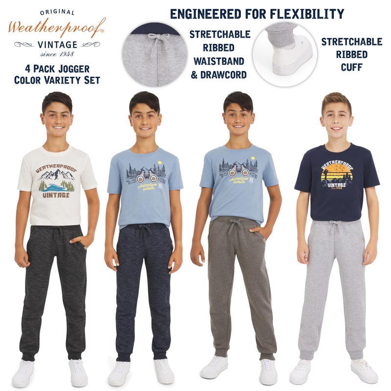 Weatherproof Vintage Boys' 4 Pack Variety Midweight Super Soft Fleece Lined Stretchable Jogger Pants, Black Navy Melange Set, X-Large - Image 4