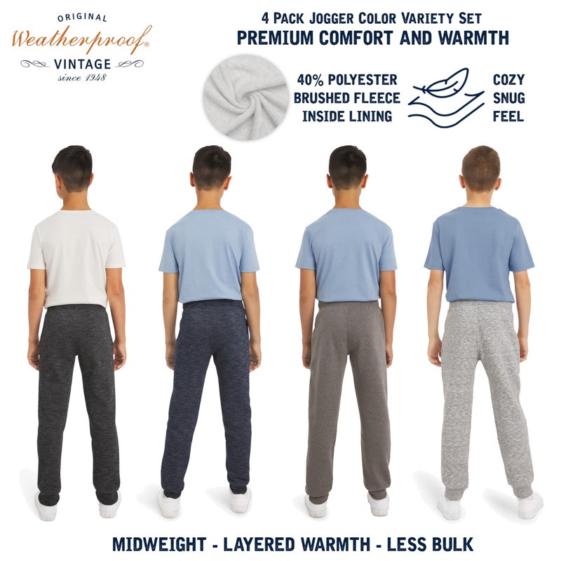 Weatherproof Vintage Boys' 4 Pack Variety Midweight Super Soft Fleece Lined Stretchable Jogger Pants, Black Navy Melange Set, X-Large - Image 3