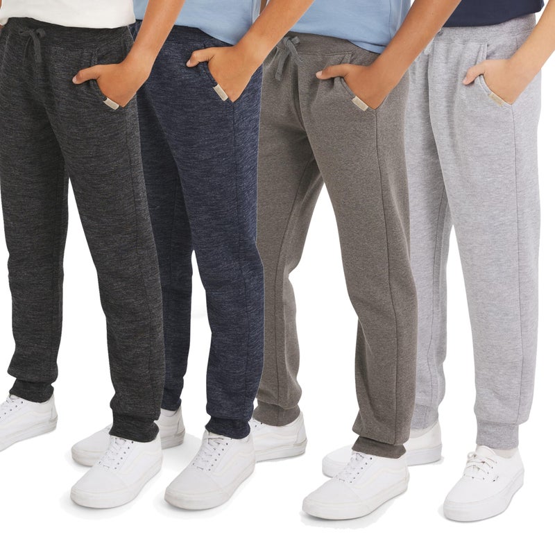 Weatherproof Vintage Boys' 4 Pack Variety Midweight Super Soft Fleece Lined Stretchable Jogger Pants, Black Navy Melange Set, X-Large - Image 1