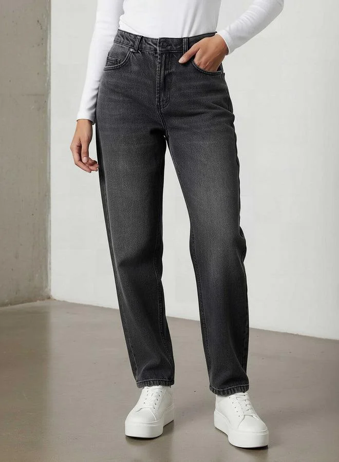 Lee Cooper Lee Cooper Straight Fit High-Rise Cotton Jeans with Pockets