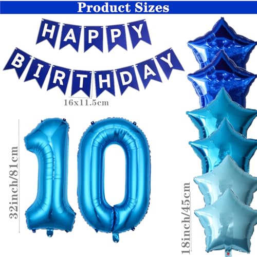 DUFACAI 10th Birthday Decorations for Boys Blue Happy 10th Birthday Banner Tenth Bday Supplies 32inch Number 10 Balloons Fringe Curtain 10 Years Old Bday Party Supplies Kit for Him Her Girls Blue - Image 5