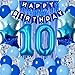 DUFACAI 10th Birthday Decorations for Boys Blue Happy 10th Birthday Banner Tenth Bday Supplies 32inch Number 10 Balloons Fringe Curtain 10 Years Old Bday Party Supplies Kit for Him Her Girls Blue - Image 2