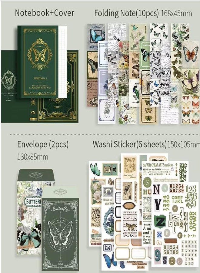 INOBECK Paper Vintage Journal Scrapbook Kit - A6 Notebook, Stickers, DIY Set with Aesthetic Vintage & Creative Décor Journaling Supplies. Ideal Gifting for Teens, Girls (Forest Story), Green - Image 3