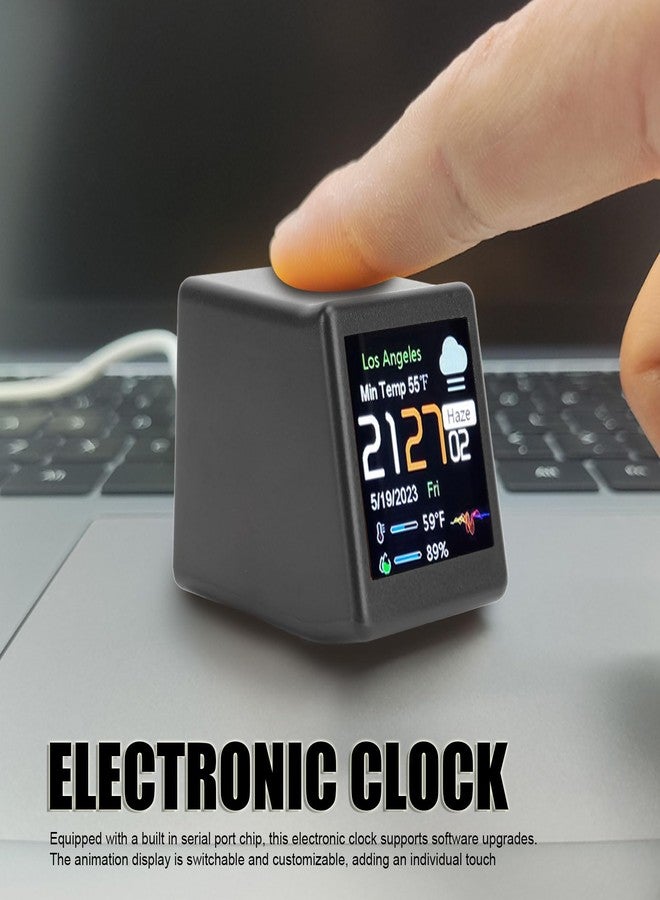 Zunate Wi Fi Clock with LCD Display, DIY Programming Digital Clock, Crypto Ticker Display with Calendar, Temperature, Weather Forecast for Home Office Desk Decor (Black) - Image 2