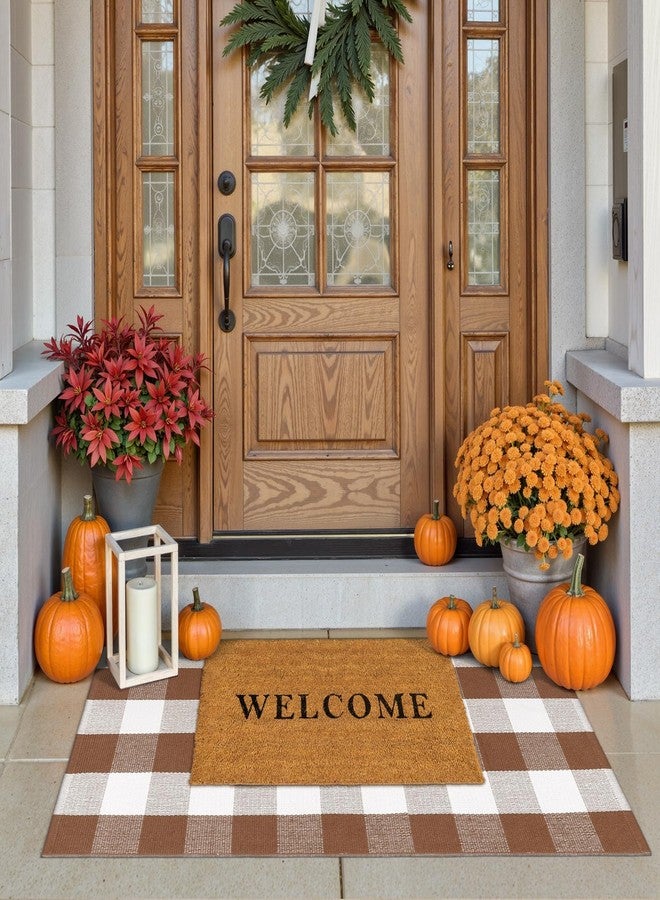 Ojia Buffalo Plaid Checkered Rug 24"x51" Fall Door Mat Front Door Rug, Washable Front Door Mats Outdoor Entrance Porch Carpet Woven Autumn Welcome Mats Indoor Farmhouse Layered Doormats for Entryway - Image 2