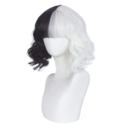Askuang Women Cosplay Costume Wig Half Black And White Fluffy Short Curly Synthetic Wigs for Halloween Christmas Carnival Party Daily - Image 2