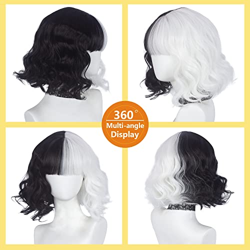 Askuang Women Cosplay Costume Wig Half Black And White Fluffy Short Curly Synthetic Wigs for Halloween Christmas Carnival Party Daily - Image 3
