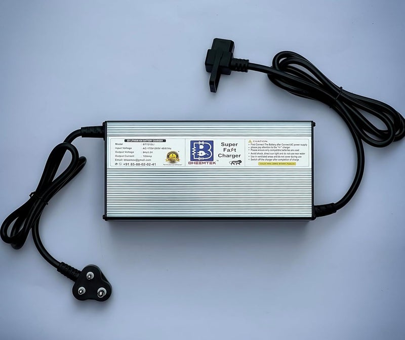 BHEEMTEK 72V 12A Fast Charger for Electric E-Bike, and Scooter, Compatible with Okinawa Praise Plus | Pro Scooter with 2 pin D Type Connector | Auto Cutt Off, 3 LED Indicator with 3 Meter Wire - Image 1