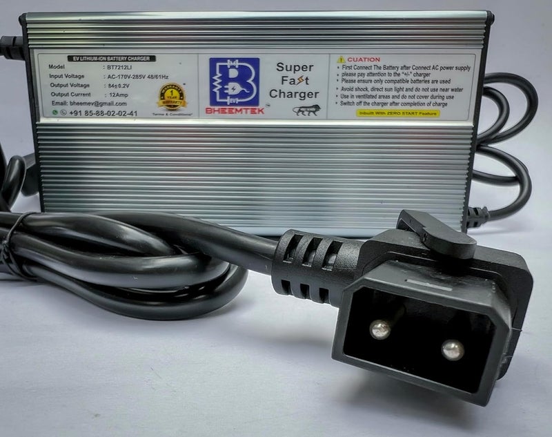 BHEEMTEK 72V 12A Fast Charger for Electric E-Bike, and Scooter, Compatible with Okinawa Praise Plus | Pro Scooter with 2 pin D Type Connector | Auto Cutt Off, 3 LED Indicator with 3 Meter Wire - Image 5