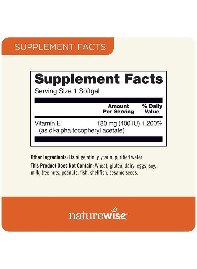 NatureWise Vitamin E 400 IU Softgels (180mg DL-Alpha) - Dairy Free, Gluten Free and Soy Free Antioxidant-Rich Dietary Supplement for Skin, Heart, and Immune Health Support - 2-Month Supply, 120 Count - Image 5
