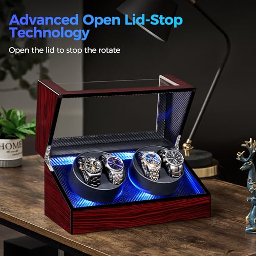 ANWBROAD Watch Winders For Automatic Watches, Automatic Watch Winder Box With Led Light, Watch Turner For Automatic, 4 Watch Rotator And Super Quiet Motor And 4 Rotation Mode, UJWW011Y - Image 2
