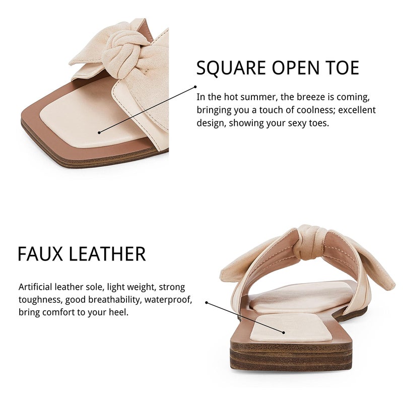 LAICIGO Womens Slip on Bow Sandals Dressy Comfortable Flat Sandals Square Toe Summer Slides - Image 5