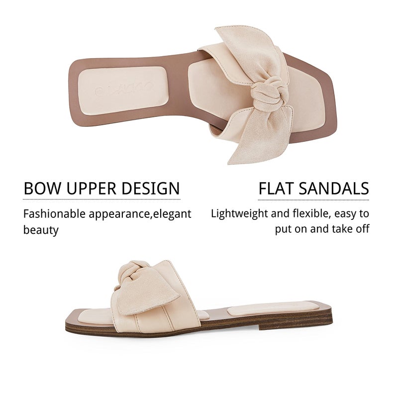 LAICIGO Womens Slip on Bow Sandals Dressy Comfortable Flat Sandals Square Toe Summer Slides - Image 4