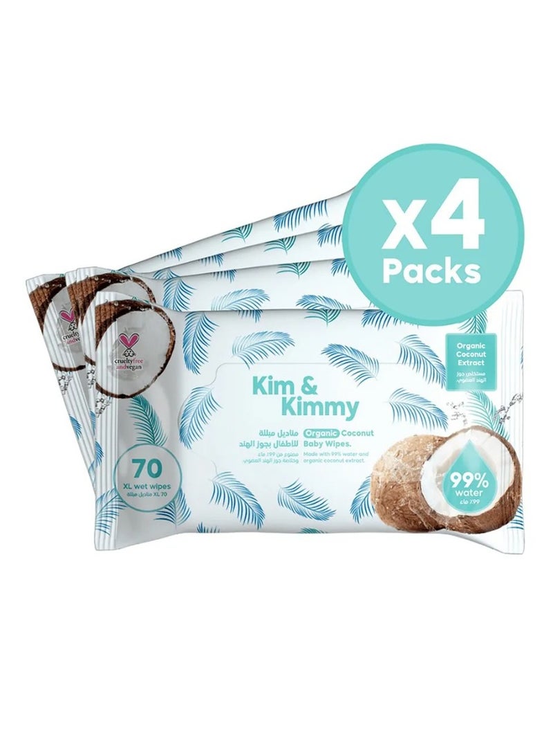 Kim & Kimmy KimandKimmy Organic Coconut Wet Wipes - 280 Pieces, Anti-Bacterial, Anti-Fungal, Extra Large, Moisturizing - Image 1