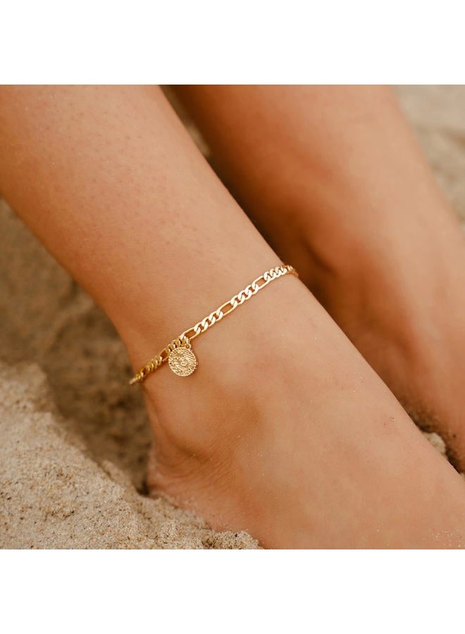 Lcherry Gold Plated Anklets for Women Dainty Zodiac Constellation Anklet Zodiac Sign Disc Ankle Bracelet 14K Real Gold Plated Anklets for Women, 8 5 inch, Metal - Image 4