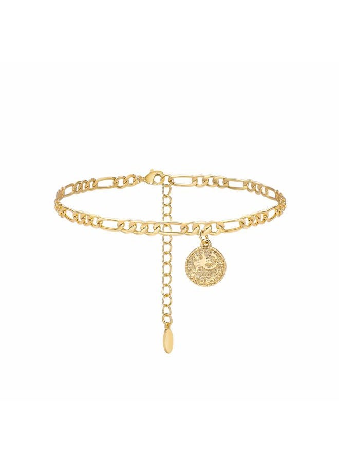 Lcherry Gold Plated Anklets for Women Dainty Zodiac Constellation Anklet Zodiac Sign Disc Ankle Bracelet 14K Real Gold Plated Anklets for Women, 8 5 inch, Metal - Image 1