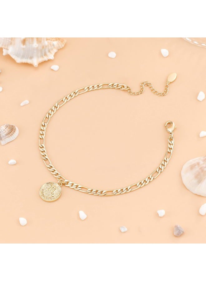 Lcherry Gold Plated Anklets for Women Dainty Zodiac Constellation Anklet Zodiac Sign Disc Ankle Bracelet 14K Real Gold Plated Anklets for Women, 8 5 inch, Metal - Image 5