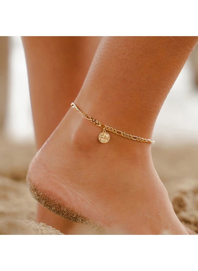 Lcherry Gold Plated Anklets for Women Dainty Zodiac Constellation Anklet Zodiac Sign Disc Ankle Bracelet 14K Real Gold Plated Anklets for Women, 8 5 inch, Metal - Image 3