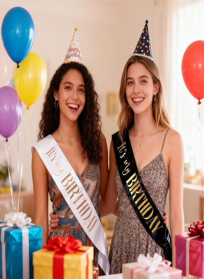 Docooniver 2 Pack It's my Birthday Sash for Women,Men,Adult, Girls,Happy Birthday Decorations,Accessories Gifts,Black and White Sashes with Gold and Rose gold Writing. - Image 4