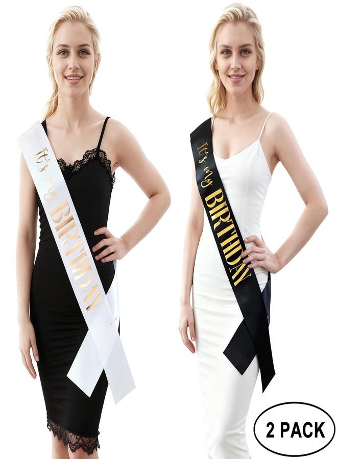 Docooniver 2 Pack It's my Birthday Sash for Women,Men,Adult, Girls,Happy Birthday Decorations,Accessories Gifts,Black and White Sashes with Gold and Rose gold Writing. - Image 2