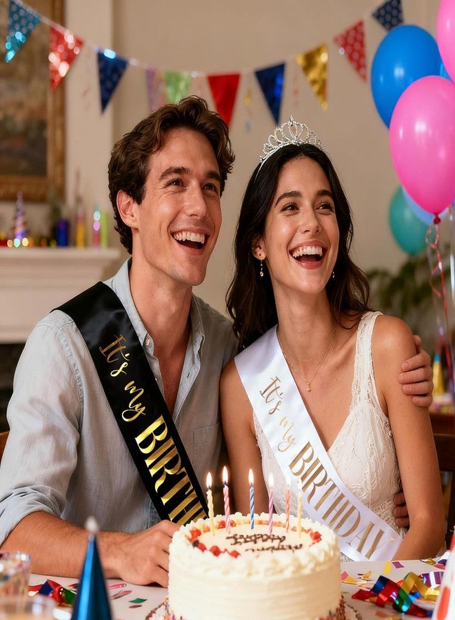 Docooniver 2 Pack It's my Birthday Sash for Women,Men,Adult, Girls,Happy Birthday Decorations,Accessories Gifts,Black and White Sashes with Gold and Rose gold Writing. - Image 5