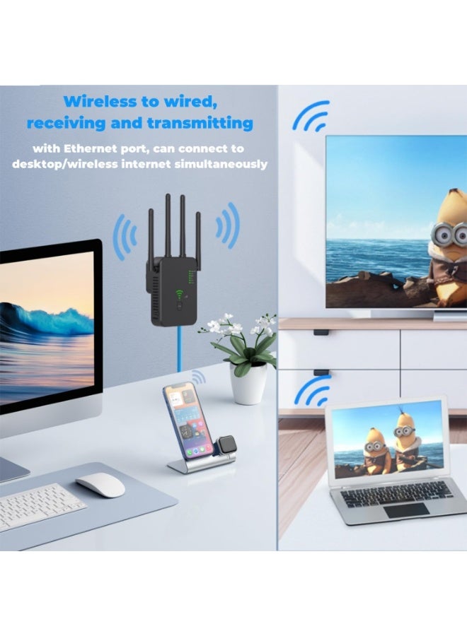 KOWVOWZ Signal Booster for Home, WiFi Extender, WiFi Extender Booster, 1200Mps Dual-Band WiFi Extender Coverage 13,800 Square feet and 105+ Devices 1-Tap Setup (U10Beige) - Image 2