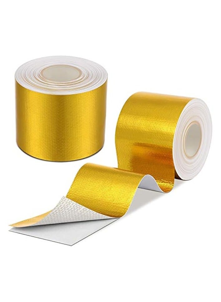 erorex 2 Rolls Heat Shield Tape Cool Tapes Aluminum Foil Heat Reflective Adhesive Heat Shield Thermal Barrier Foil Tape Self-Adhesive Heat Resistant Tape for Hose and Auto Use (Gold, 2 Inch x 32.8 ft)  - Image 1