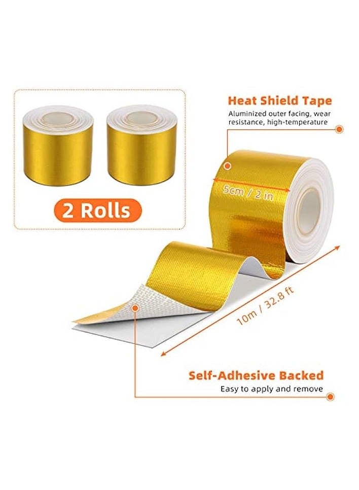 erorex 2 Rolls Heat Shield Tape Cool Tapes Aluminum Foil Heat Reflective Adhesive Heat Shield Thermal Barrier Foil Tape Self-Adhesive Heat Resistant Tape for Hose and Auto Use (Gold, 2 Inch x 32.8 ft)  - Image 3