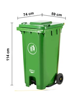 VINSTAR 240 Ltr Green Outdoor Waste Center Pedal Bins, Garbage Can Container With Attached Lid & Two Wheeled - High Density Polyethylene (HDPE) Heavy-Duty  - Image 2