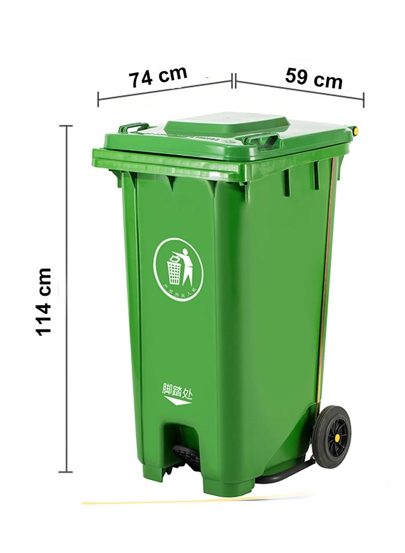 VINSTAR 240 Ltr Green Outdoor Waste Center Pedal Bins, Garbage Can Container With Attached Lid & Two Wheeled - High Density Polyethylene (HDPE) Heavy-Duty  - Image 2