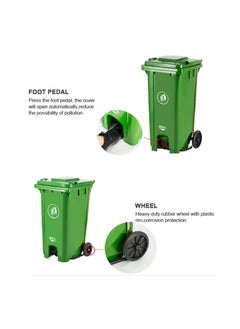 VINSTAR 240 Ltr Green Outdoor Waste Center Pedal Bins, Garbage Can Container With Attached Lid & Two Wheeled - High Density Polyethylene (HDPE) Heavy-Duty  - Image 3