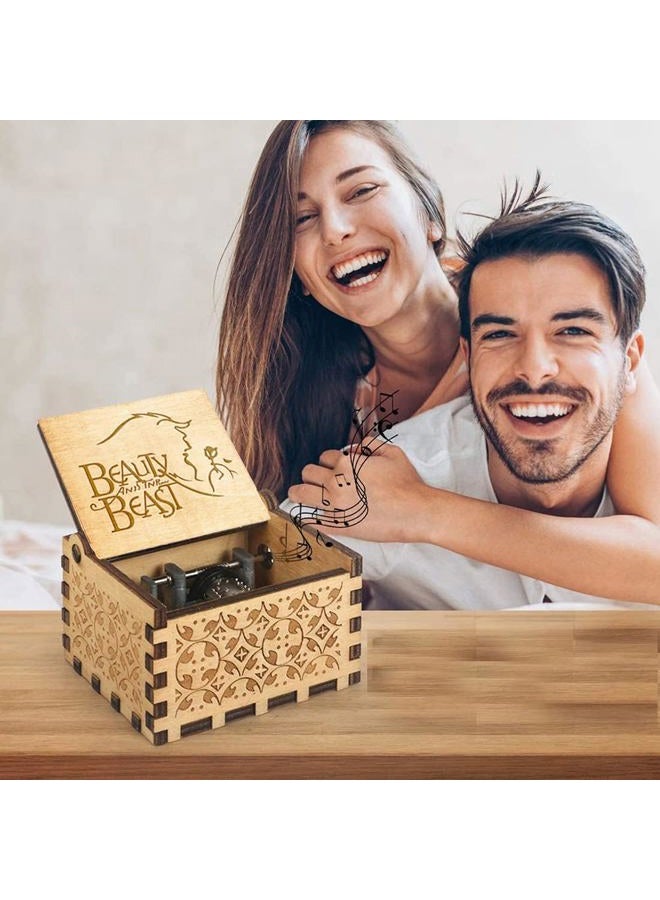 Muzero Beauty and The Beast Music Box, Valentine Christmas Birthday Anniversary Wooden Gift for Wife Girlfriend Husband Boyfriend Girl Hand Crank Present - Image 4