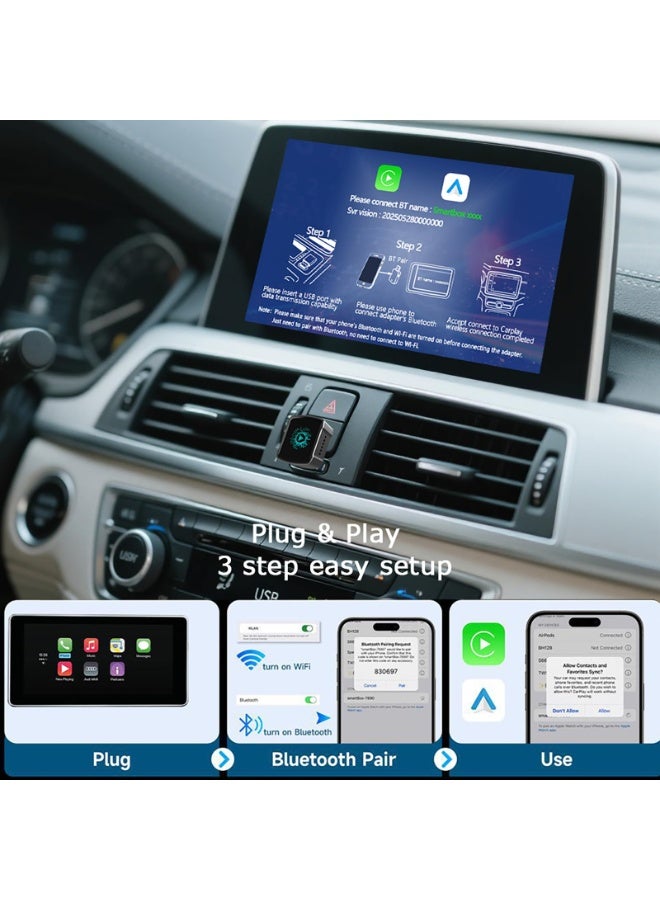 Wireless CarPlay Adapter Ai Box, Plug & Play, Auto-Reconnect, Dual-Band 2.4G/5Ghz, Ultra-Compact for Factory Wired CarPlay (iOS/Android), USB/USB-C Compatible, Low Latency, Heat Dissipation - Image 3