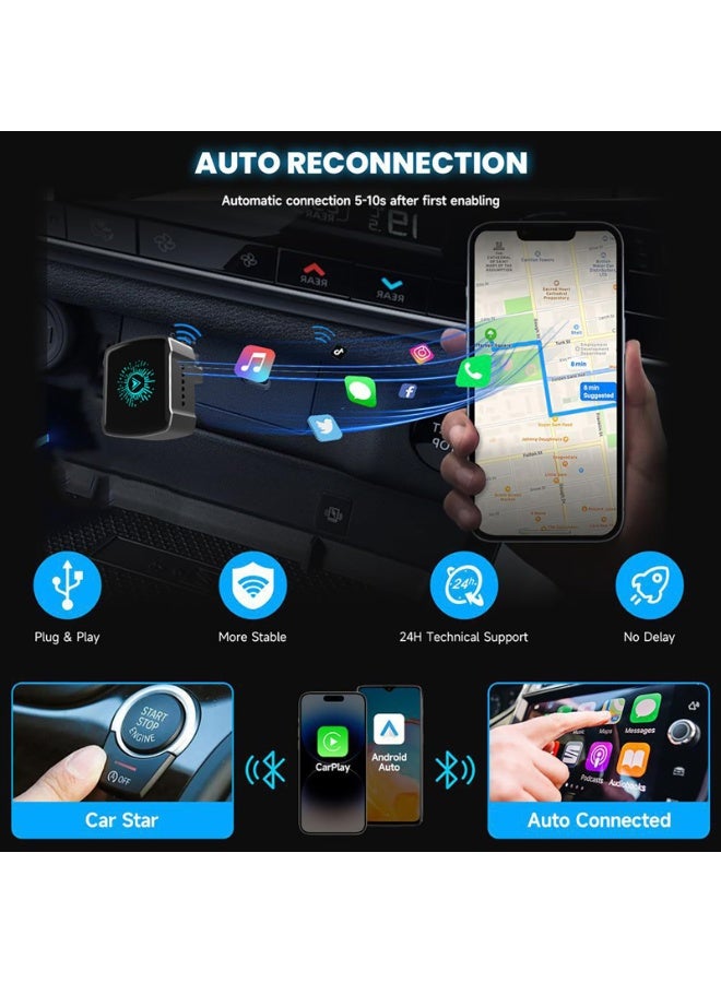 Wireless CarPlay Adapter Ai Box, Plug & Play, Auto-Reconnect, Dual-Band 2.4G/5Ghz, Ultra-Compact for Factory Wired CarPlay (iOS/Android), USB/USB-C Compatible, Low Latency, Heat Dissipation - Image 4