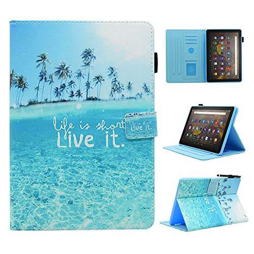 BYCeKe Case for Fire HD 8 & 8 Plus Tablet (12th/10th Generation, 2024/2022/2020 Release), Multi-Viewing Angles, Premium PU Leather Folio Stand Cover Case with Auto Sleep Wake, Beach Theme - Image 1