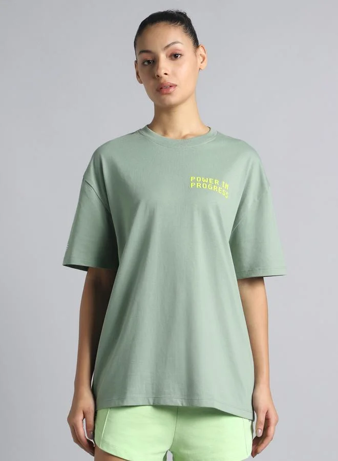 Cult Women Olive Oversized Graphic T-Shirt